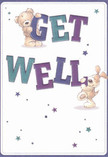 This get well card evokes a sense of playful optimism and gentle comfort, echoing the spirit found in Homerton's vibrant community spaces. Two charming illustrated companions-a teddy bear and a puppy-are captured mid-delivery of a cheerful get well message, their lively poses and tactile fur drawing the viewer in. Bold indigo and teal letters spell out 'Get Well,' confidently balanced and set against a soft cream canvas, their hues reminiscent of the peaceful shades seen around Hackney Marshes. Scattered around are traceable stars in blue and violet, twinkling with hope and whimsy, much like the unexpected moments of kindness between neighbours. The whole scene glows with warmth, the characters' softness inviting you to imagine their embrace-a visual comfort similar to receiving a thoughtfully curated bouquet from a Homerton florist. With every detail, the card offers reassurance and a gentle reminder that heartfelt care is never far away, especially within the close-knit Homerton area.